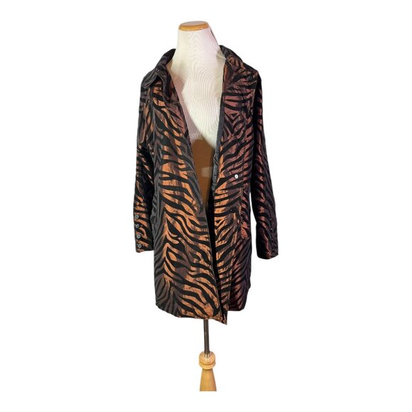 UBU Size M Zebra Stripe Flocked Jacket Button-Front Brown Black - Picture 9 of 14